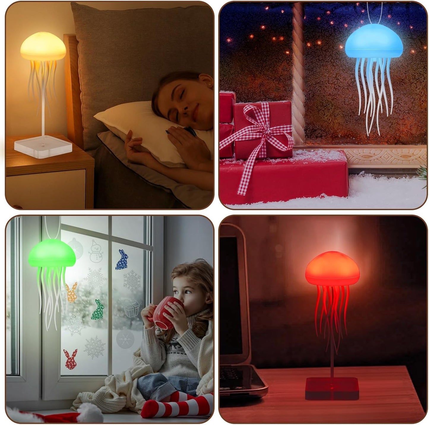 Voice Control Dancing Jellyfish Lamp – RGB Gradient Touch Sensor Bedside Lamp, Rechargeable (Hanging + Base) Christmas Gift