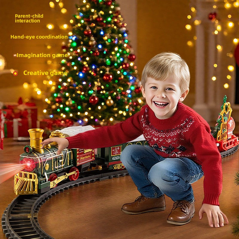 Christmas Train Set Electric Railway – Classic Retro Model Toy with Tracks for Kids