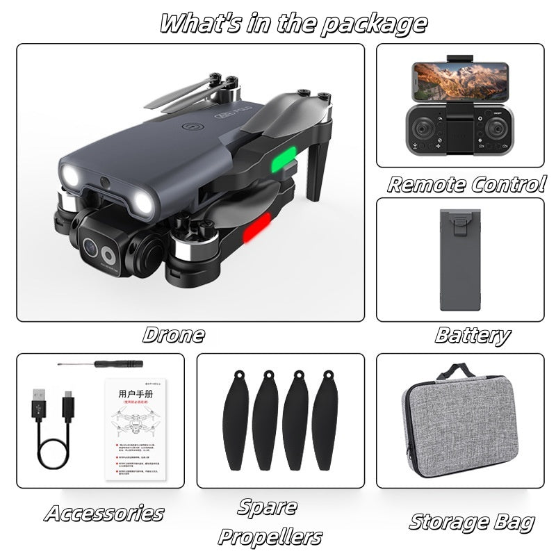 Compact foldable drone showing propellers and camera lens close-up
