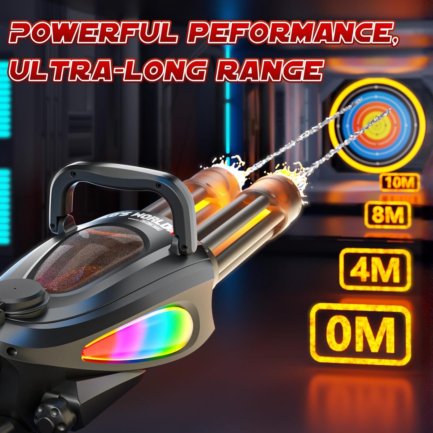 Gatling Electric Water Gun 2.0 with rotating barrel and LED muzzle light