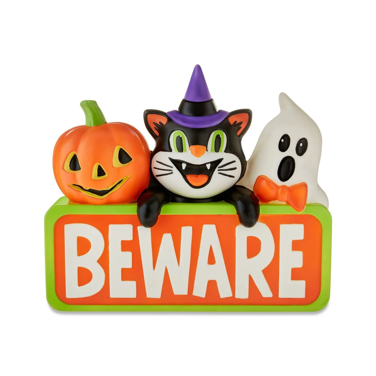 Light-Up Beware Sign Blow Mold Pumpkin Halloween yard decor