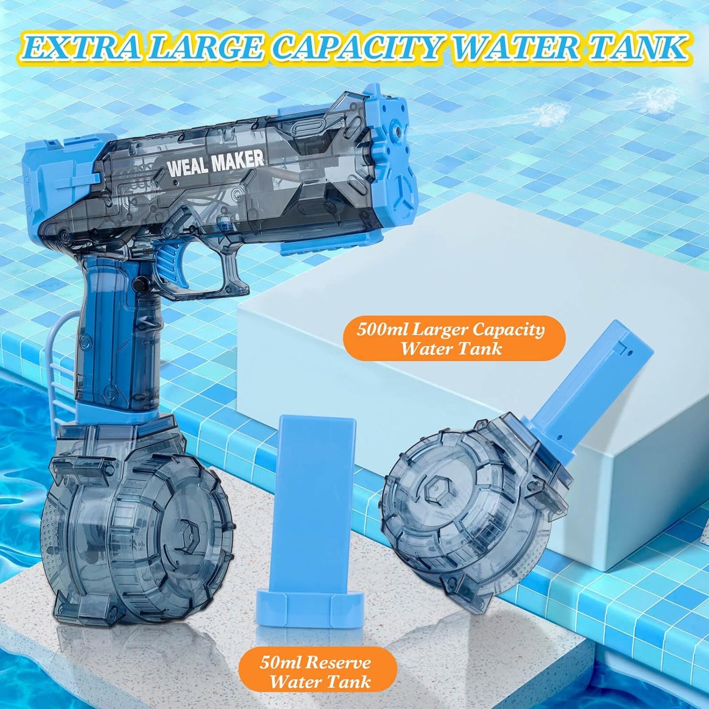 Long-range electric water blaster with rapid-fire capabilities