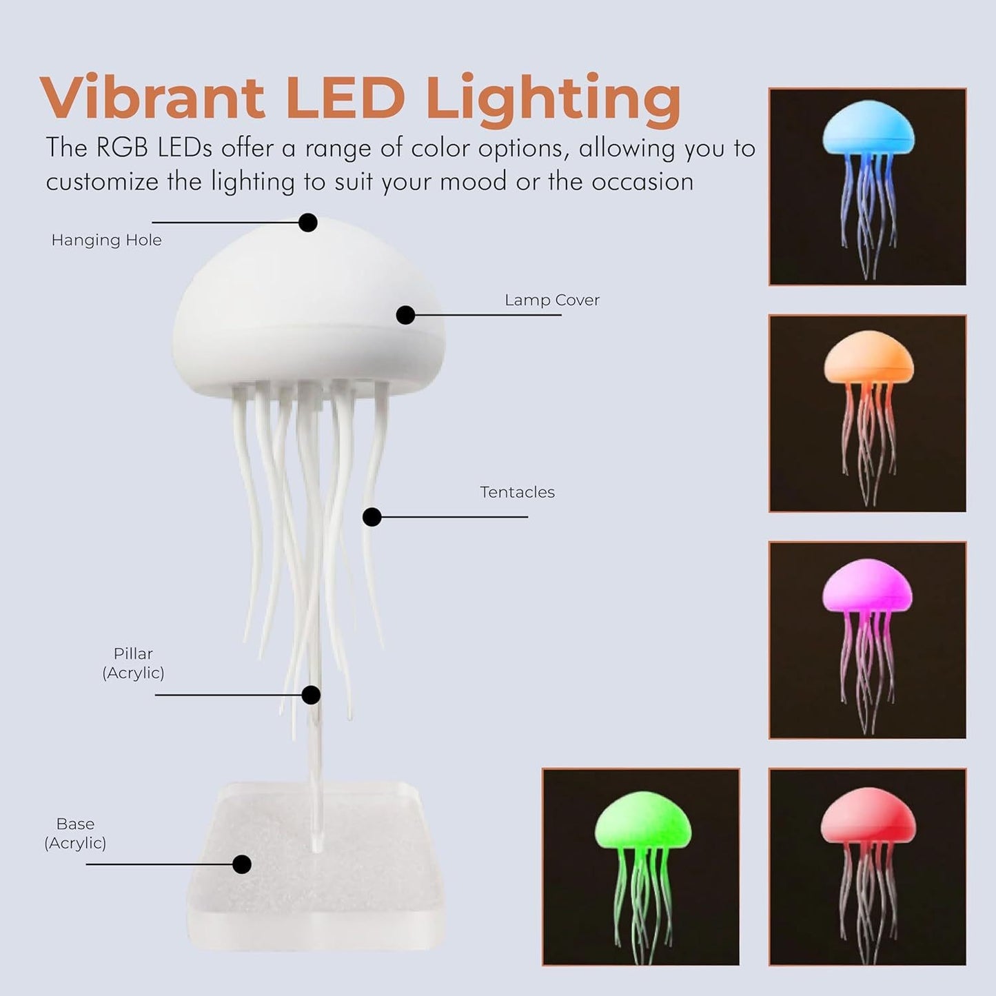Voice Control Dancing Jellyfish Lamp – RGB Gradient Touch Sensor Bedside Lamp, Rechargeable (Hanging + Base) Christmas Gift