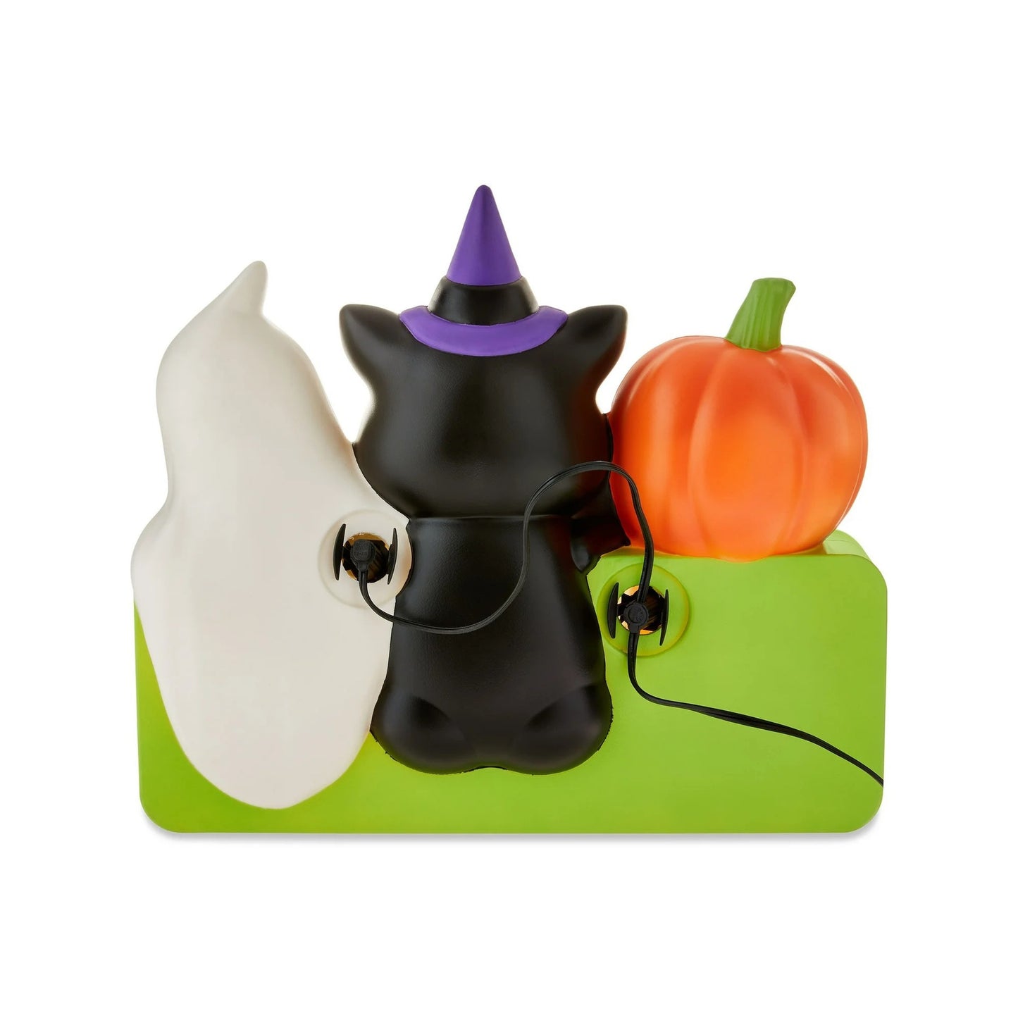 Outdoor porch glowing Halloween pumpkin light with beware sign