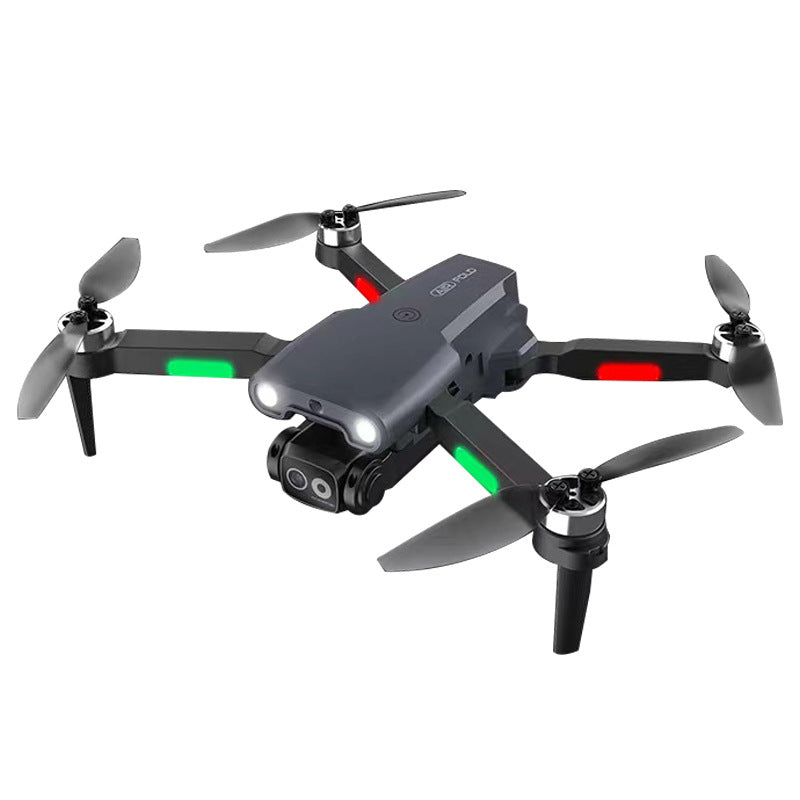 User controlling foldable RC drone with handheld remote controller