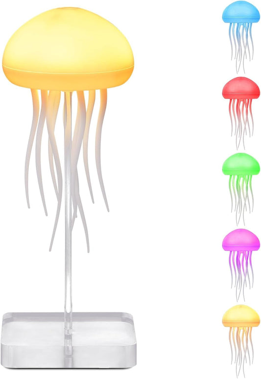Voice Control Dancing Jellyfish Lamp – RGB Gradient Touch Sensor Bedside Lamp, Rechargeable (Hanging + Base) Christmas Gift