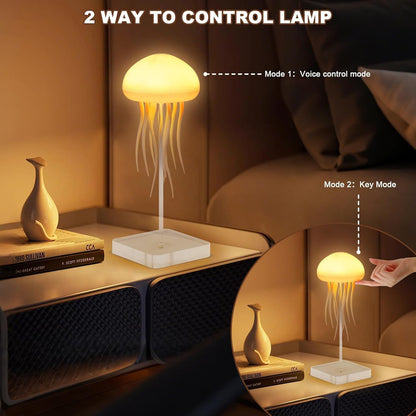 Voice Control Dancing Jellyfish Lamp – RGB Gradient Touch Sensor Bedside Lamp, Rechargeable (Hanging + Base) Christmas Gift
