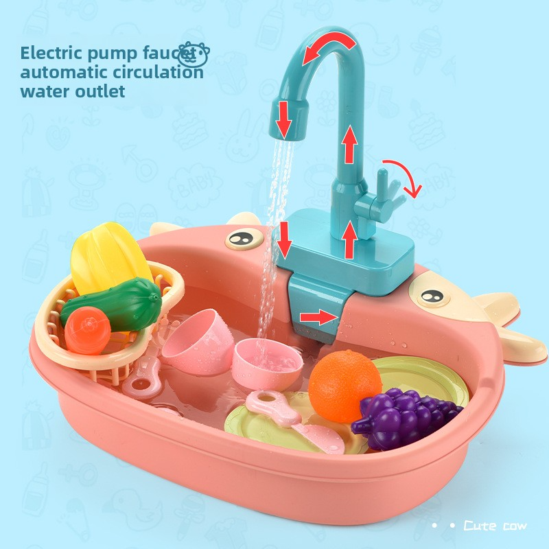 Children’s Pretend Play Kitchen Sink with Faucet and Water Circulation