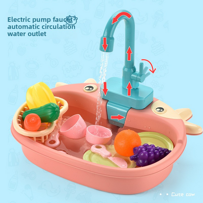 Children’s Pretend Play Kitchen Sink with Faucet and Water Circulation