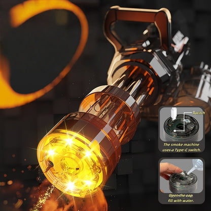 LED-lit Gatling water gun in action with rapid water spray

