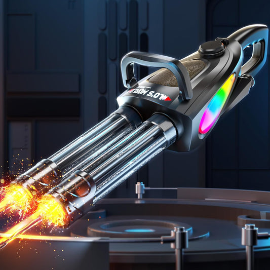 Close-up of Gatling water gun trigger and ergonomic handle design

