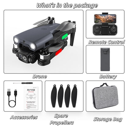 Compact foldable drone showing propellers and camera lens close-up

