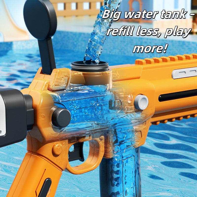 Electric water blaster with rapid-fire mechanism and colorful design

