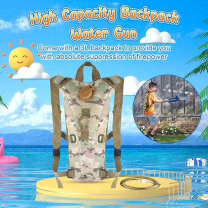 Gatling-style electric water gun with dual barrels and LED lights

