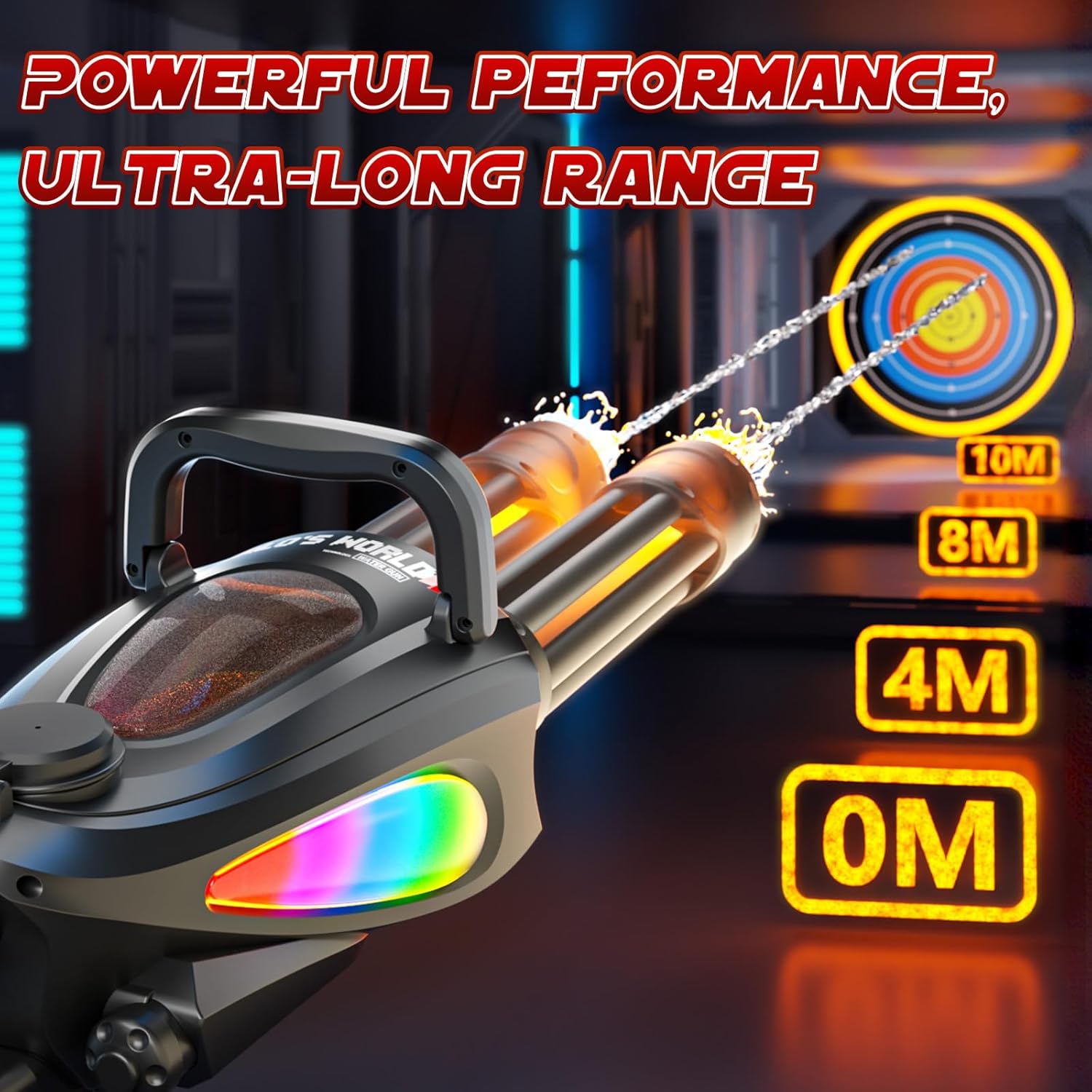 Gatling Electric Water Gun 2.0 with rotating barrel and LED muzzle light

