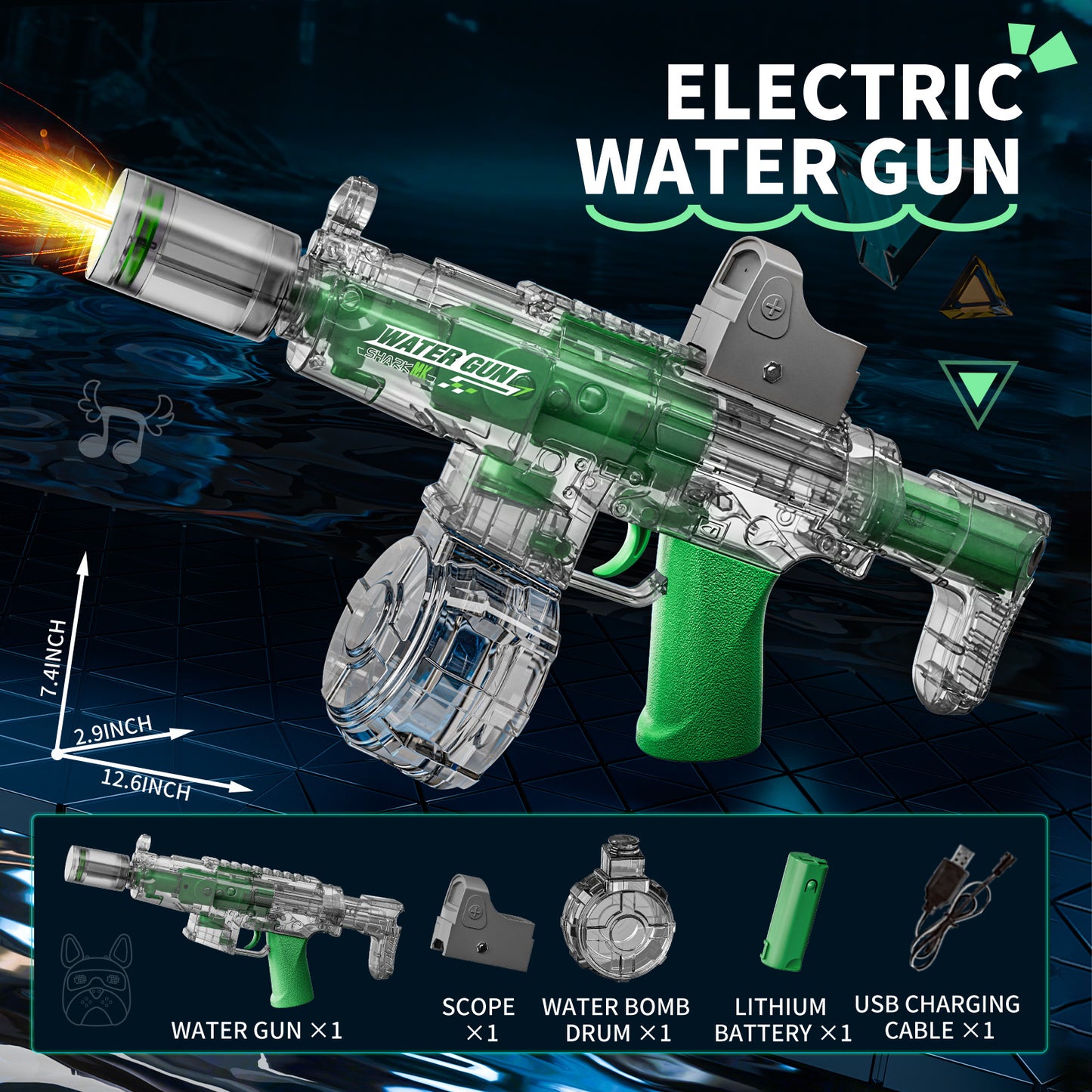 Green Snake M416 electric water gun with LED muzzle flash and tactical rifle-style design

