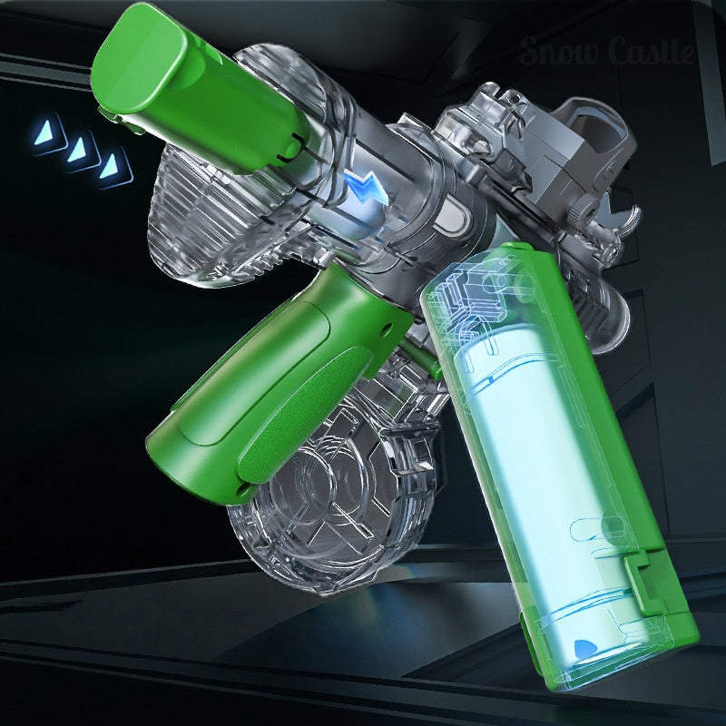 Green Snake M416 water gun packed with instructions, battery, and filling funnel

