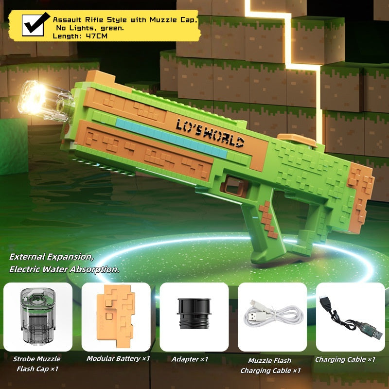 High-speed automatic burst pixel-style water blaster shooting streams with cool LED lights

