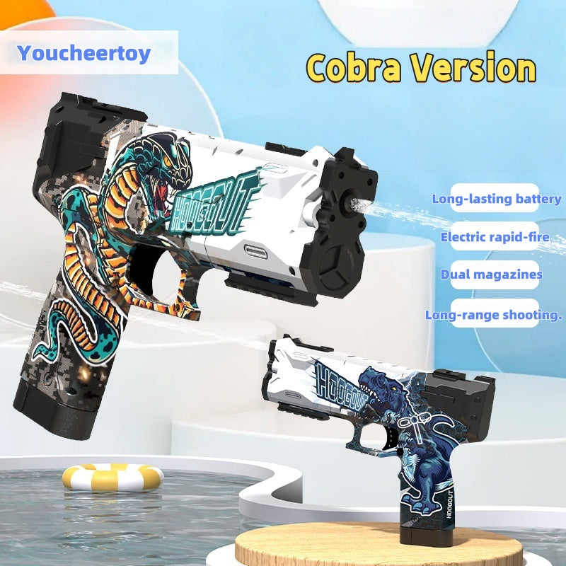 Ice Blast electric water gun featuring cool Cobra and T-Rex stickers

