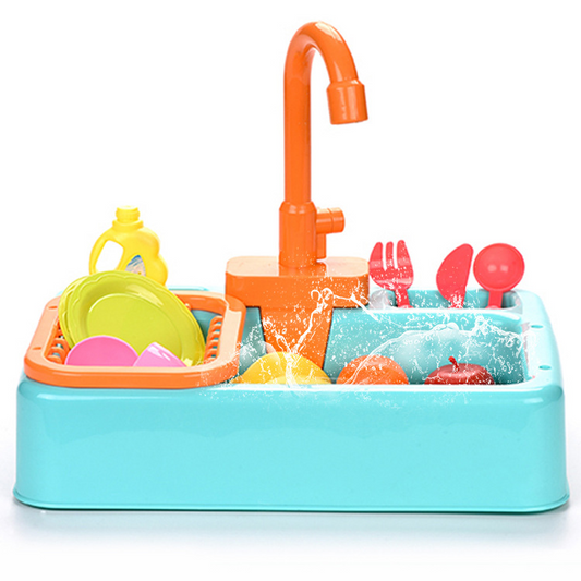 Kids Pretend Cooking Toy – Electric Play Sink with Faucet and Dishes