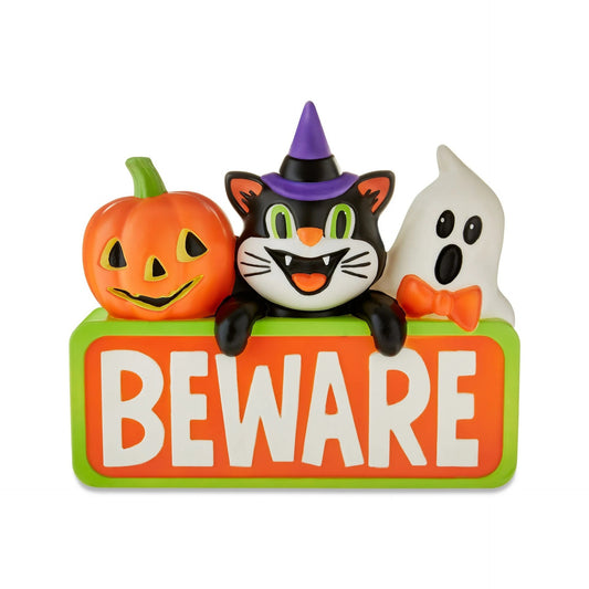 Light-Up Beware Sign Blow Mold Pumpkin Halloween yard decor