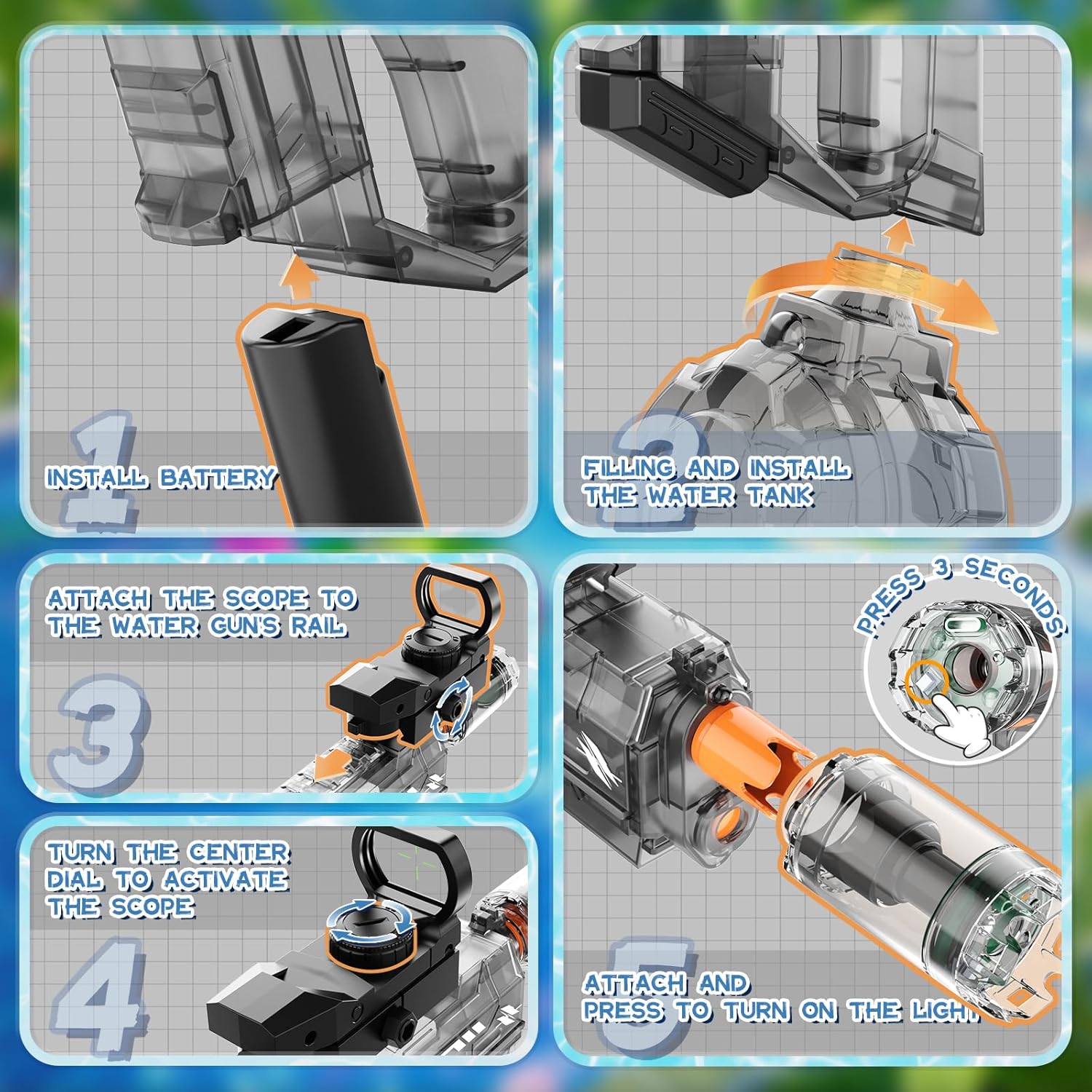 Rechargeable electric water gun for summer outdoor fun

