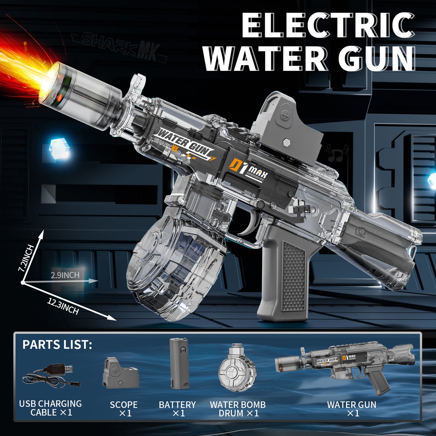 Side view of Green Snake M416 water blaster showing adjustable shoulder stock and recoil mechanism

