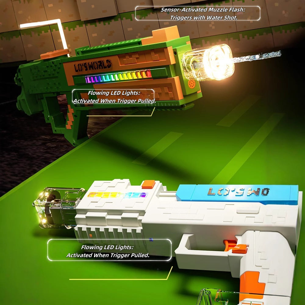 Side view of large capacity pixel water blaster with ergonomic grip

