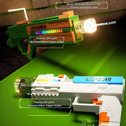 Side view of large capacity pixel water blaster with ergonomic grip

