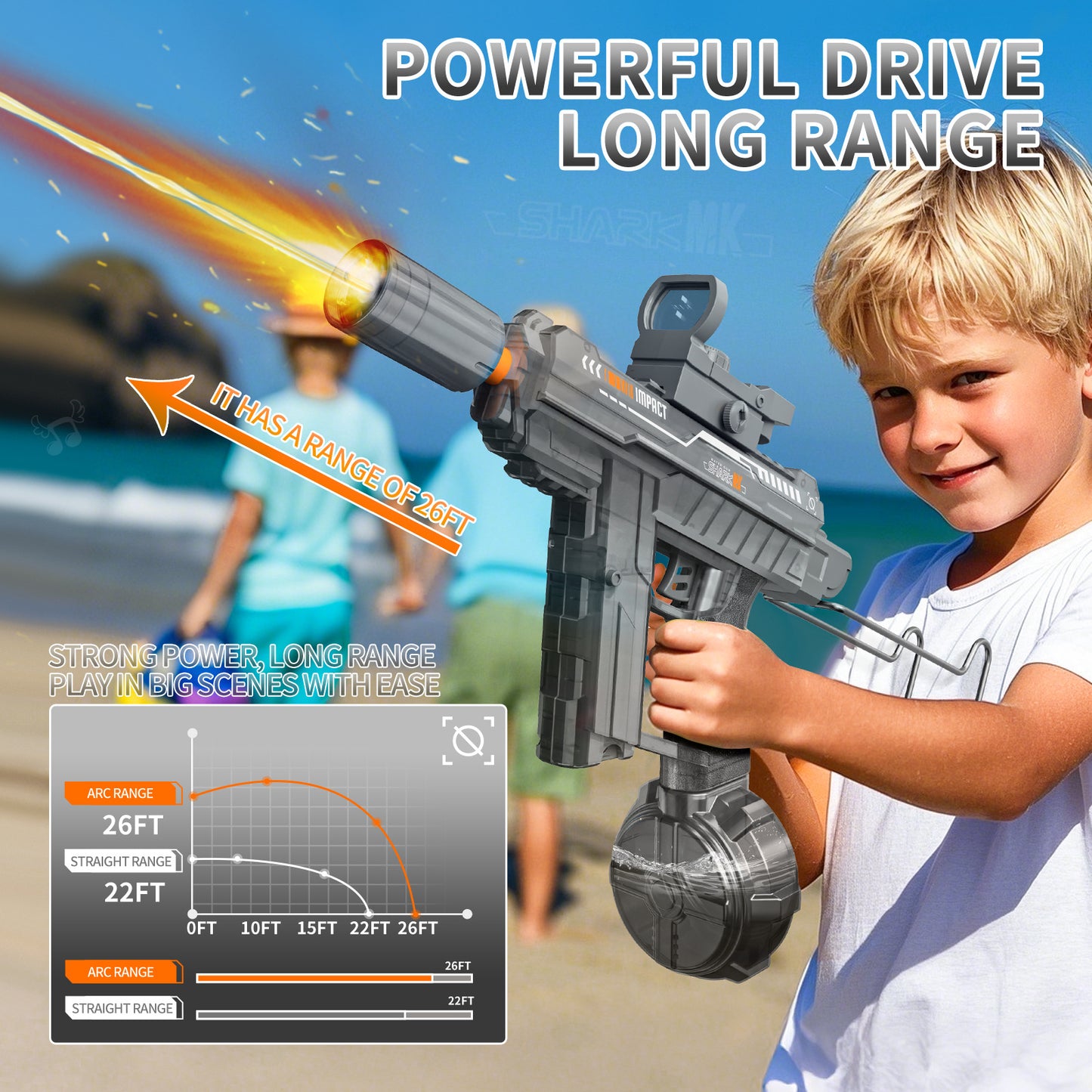 UZI Electric Water Gun with LED Lights – Long Range Summer Toy for Kids & Adults