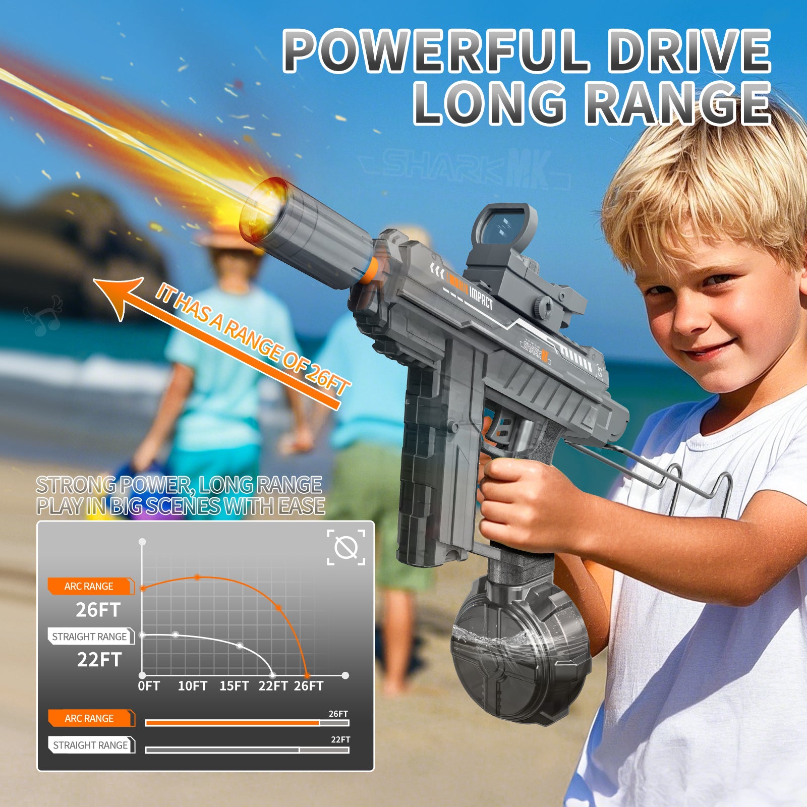 UZI Electric Water Gun with LED Lights – Long Range Summer Toy for Kids & Adults
