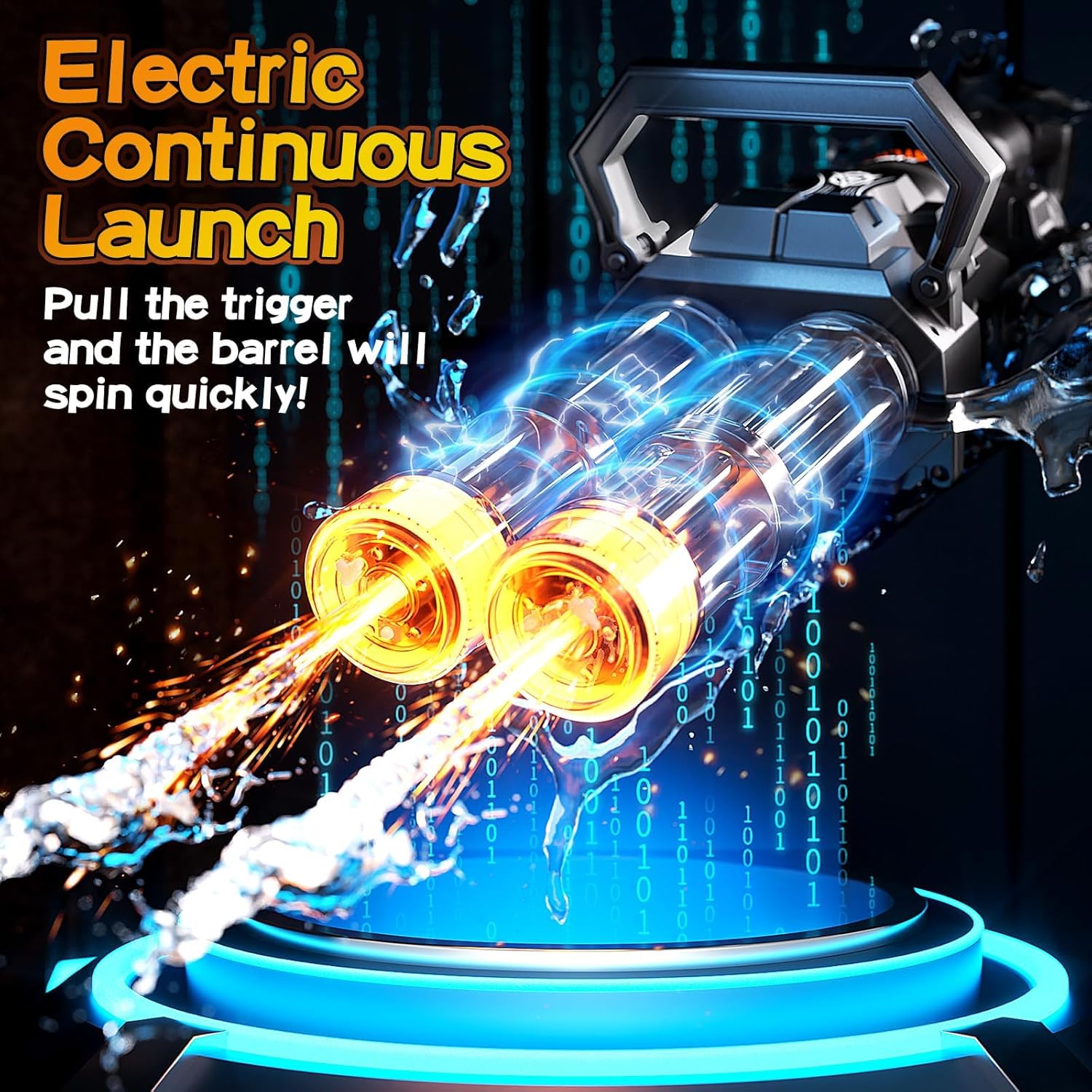 Water gun with built-in lights, large tank and motorized shooting

